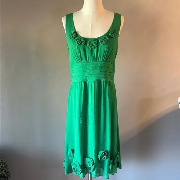 Boden | Dresses | Boden Silk Gauze Textured Rosettes Dress Midi Sleeveless  Tank Green Fit Flare 2 | Poshmark